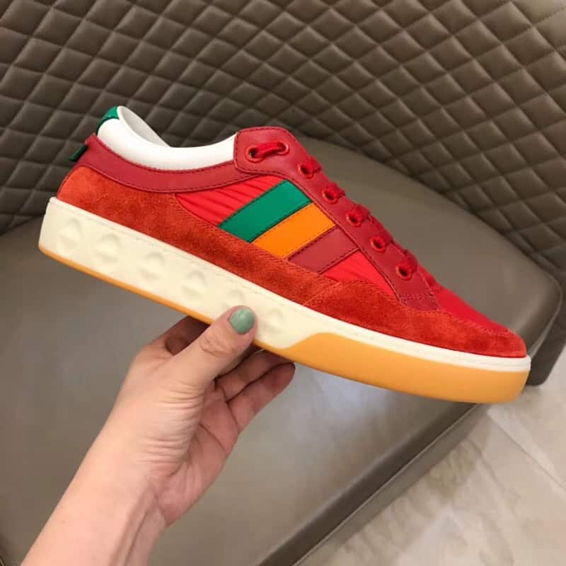 G*u*i men's red leather and nylon sneakers - gc62