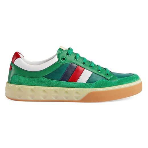 G*u*i men's green leather and nylon sneakers - gc61