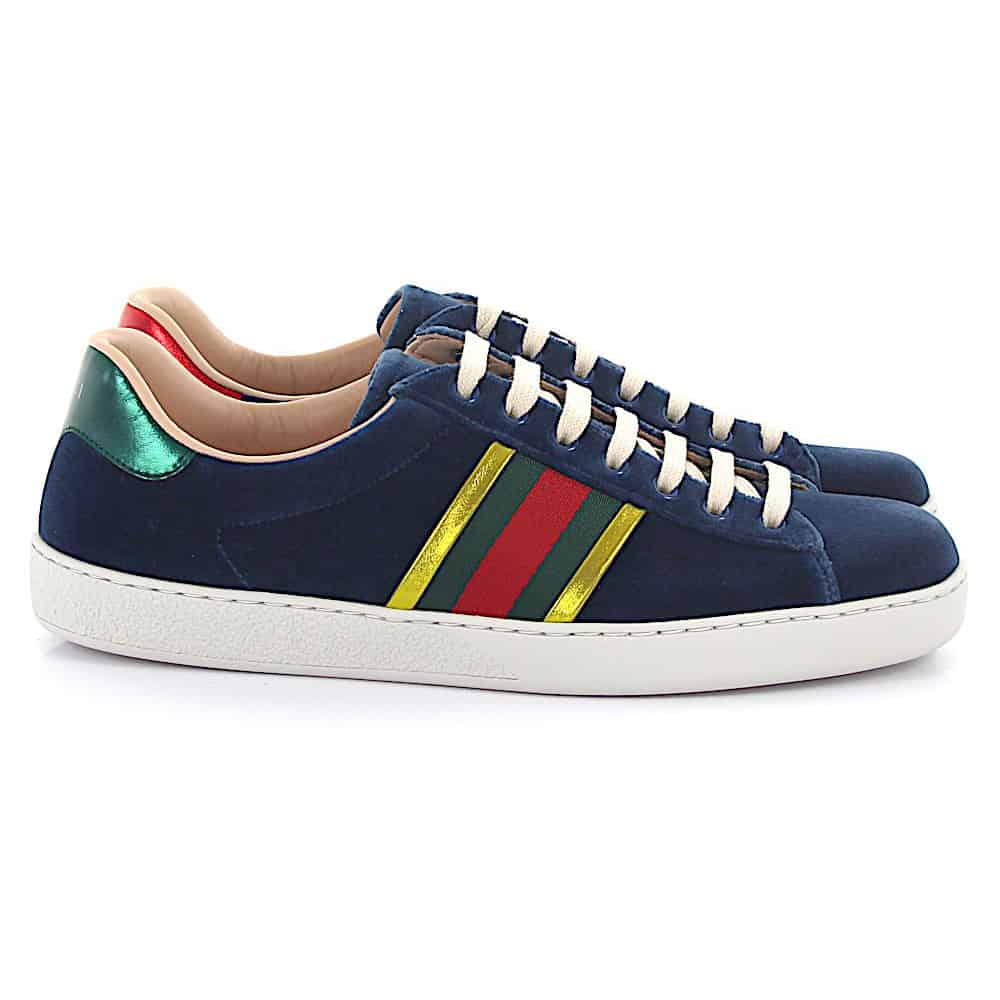 G*u*i ace sneaker velvet blue metallic stripe