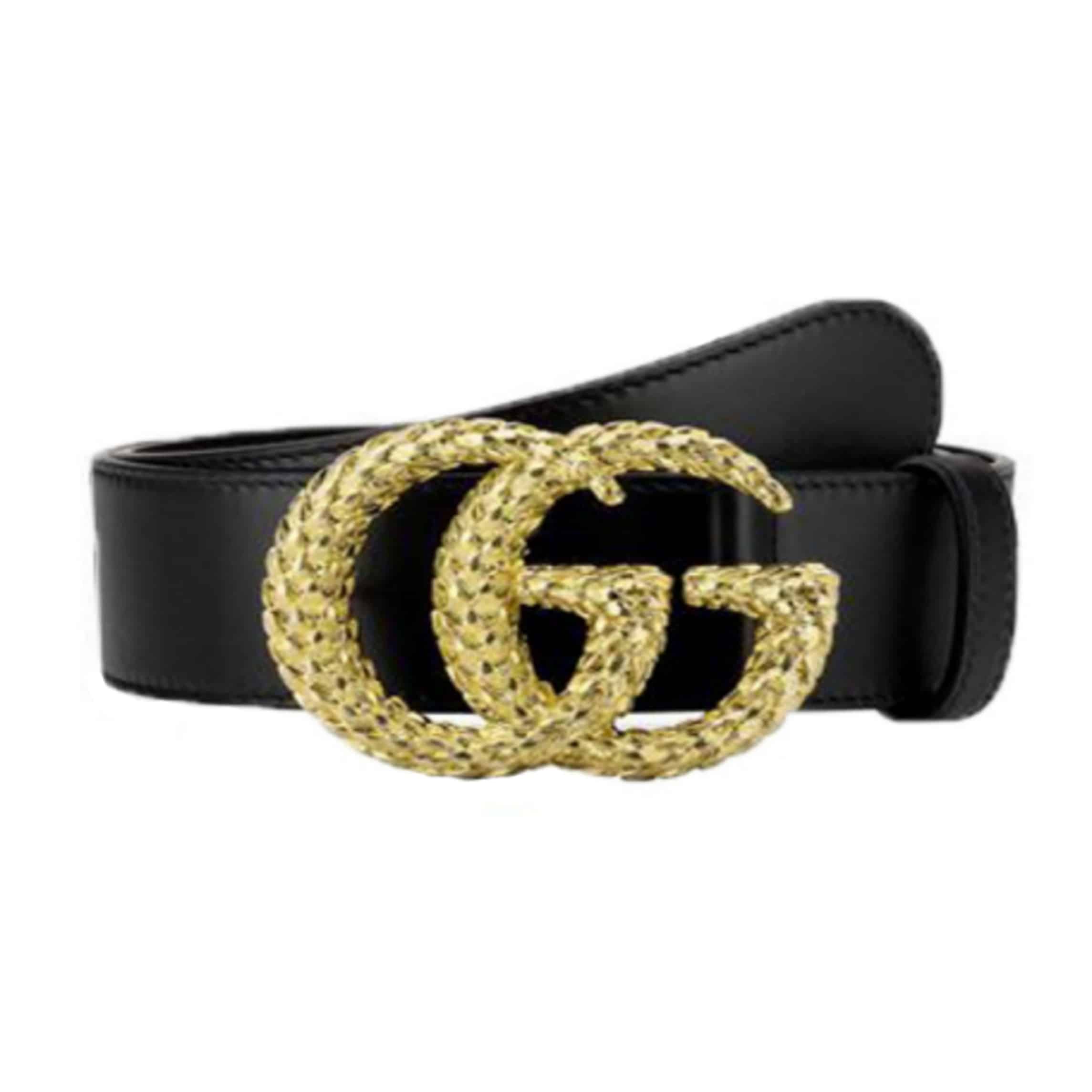 G*u*i leather belt w/ textured double g buckle - b10