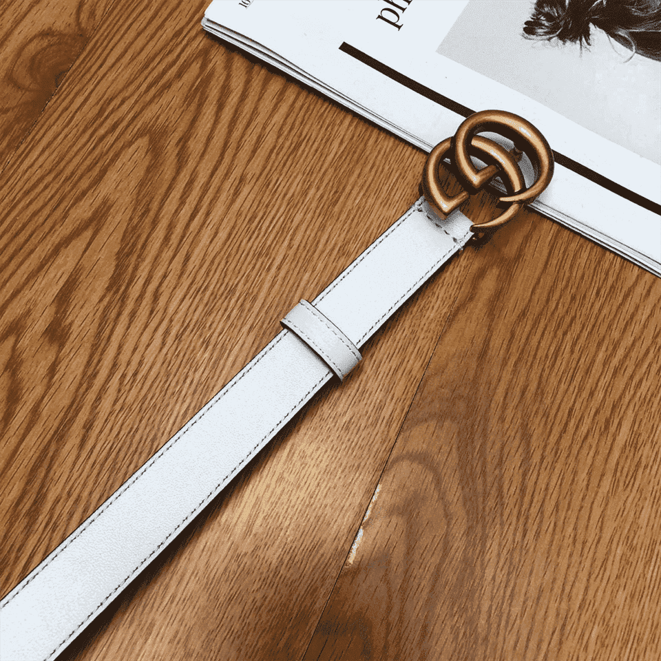 G*u*i white leather belt with double g buckle - b15