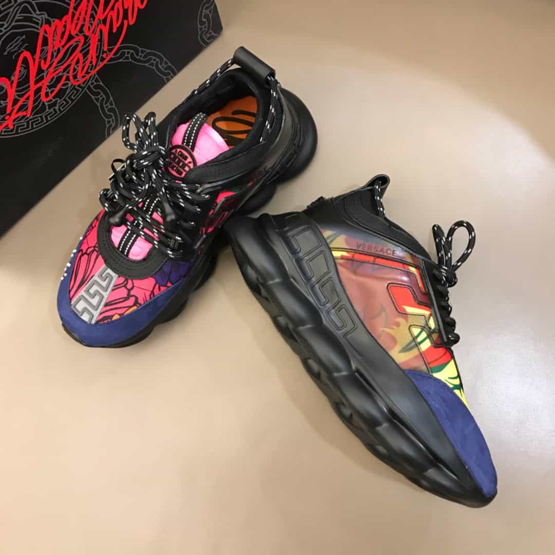 VERSACE BLACK AND MULTICOLOURED CHAIN REACTION SNEAKERS