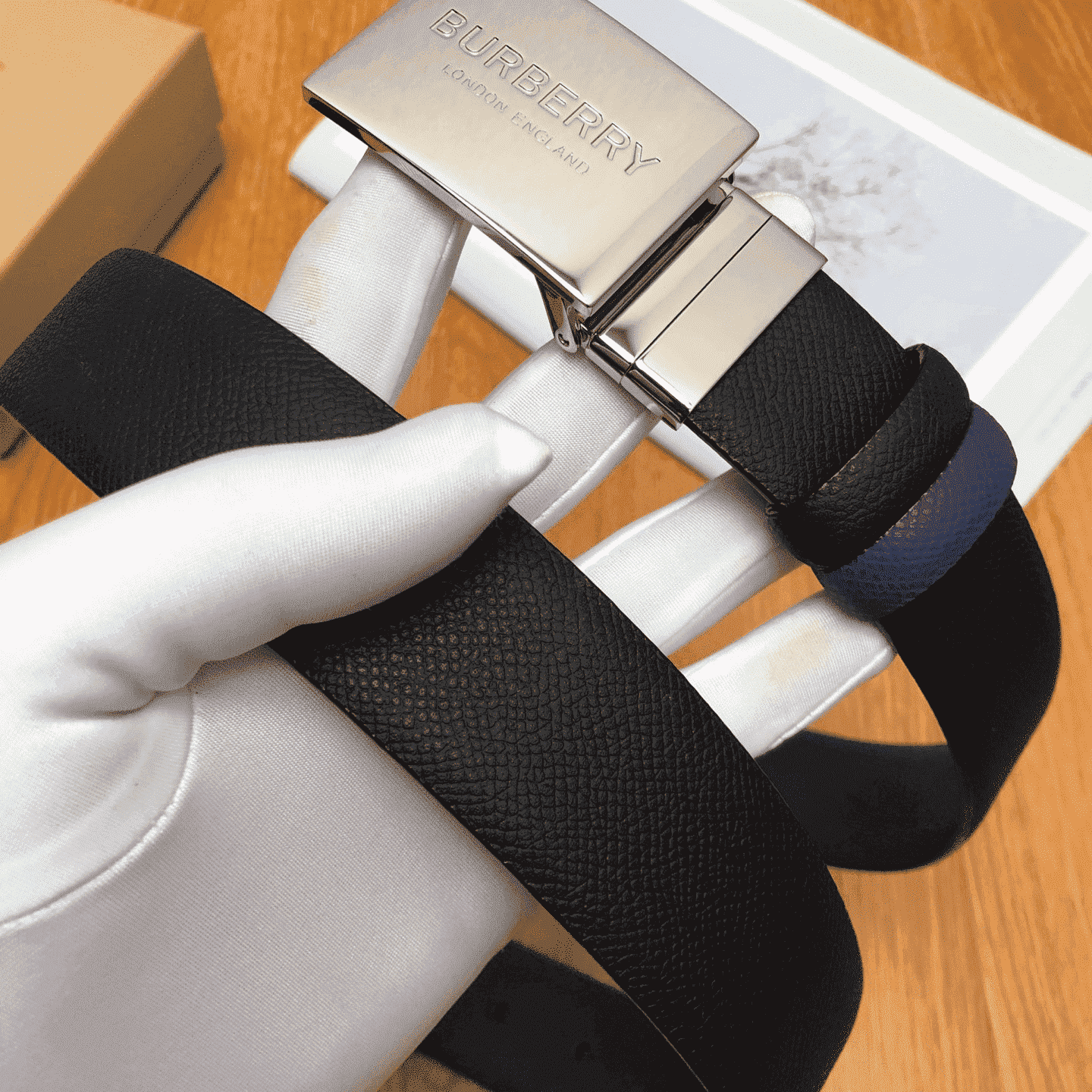 B**rry reversible plaque buckle grainy leather belt - b25