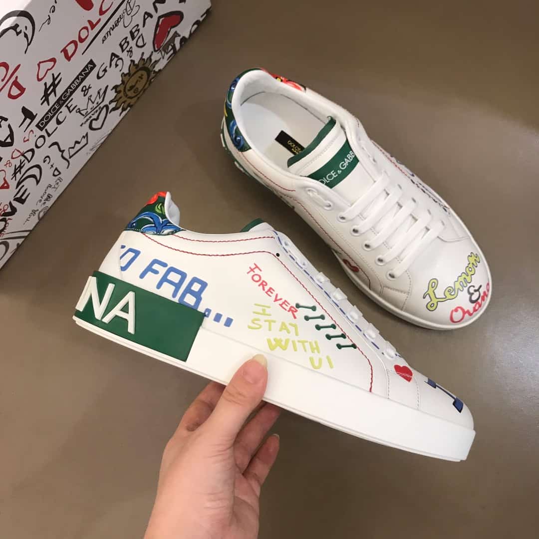 DOLCE & GABBANA PRINTED CALFSKIN PORTOFINO SNEAKERS - DG32