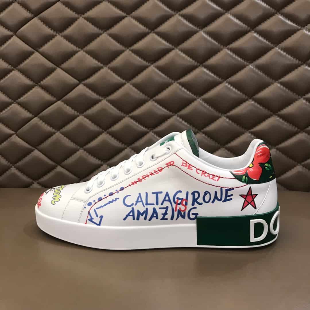 DOLCE & GABBANA PRINTED CALFSKIN PORTOFINO SNEAKERS - DG32