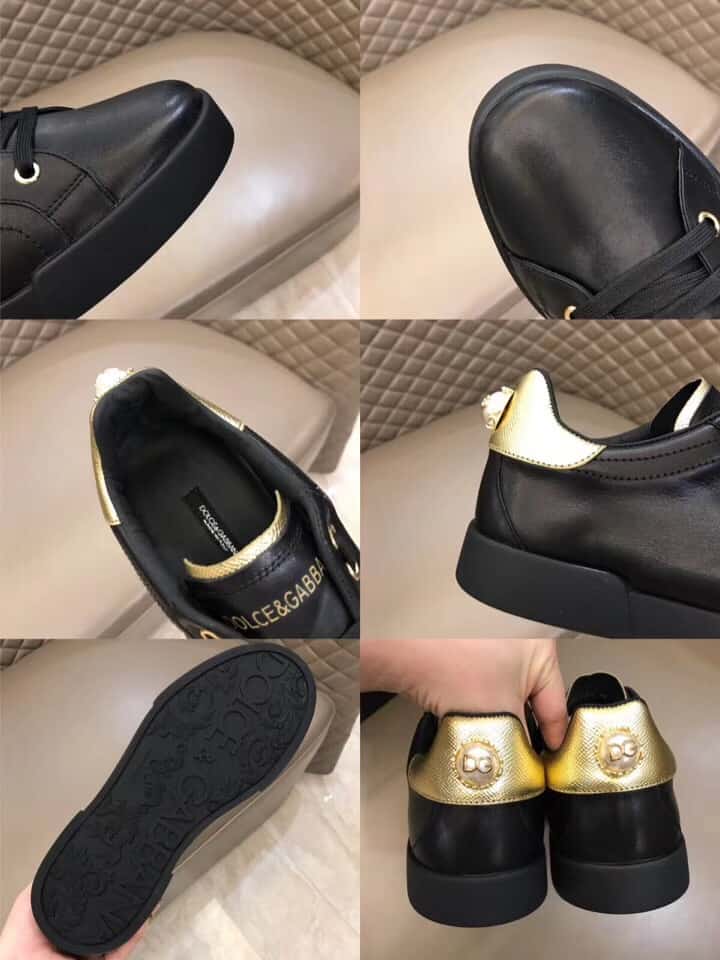 DOLCE & GABBANA SNEAKERS PORTFINO IN WHITE LEATHER WITH PERLA LOGATA - DG21