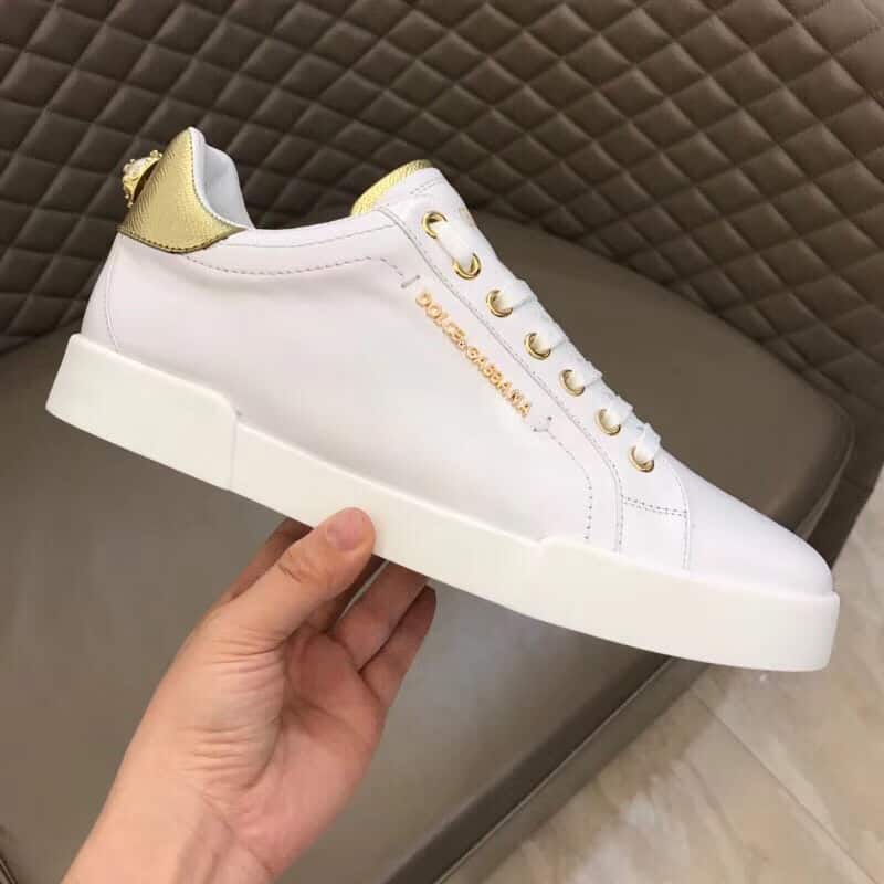 DOLCE & GABBANA SNEAKERS PORTFINO IN BLACK LEATHER WITH PERLA LOGATA