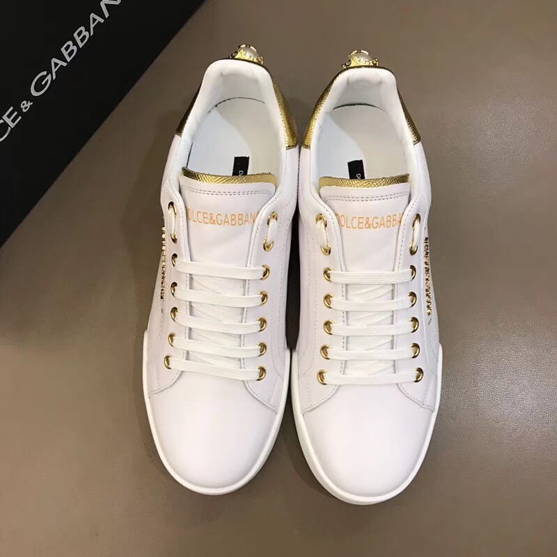 DOLCE & GABBANA SNEAKERS PORTFINO IN BLACK LEATHER WITH PERLA LOGATA