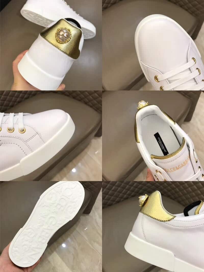 DOLCE & GABBANA SNEAKERS PORTFINO IN BLACK LEATHER WITH PERLA LOGATA