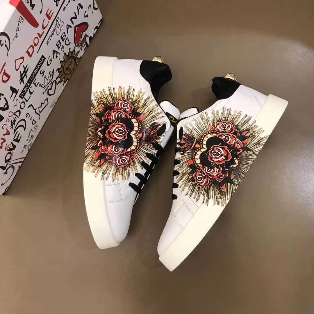 DOLCE & GABBANA PRINTED CALFSKIN PORTOFINO SNEAKERS - DG5