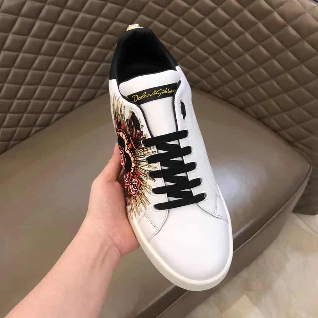 DOLCE & GABBANA PRINTED CALFSKIN PORTOFINO SNEAKERS - DG5