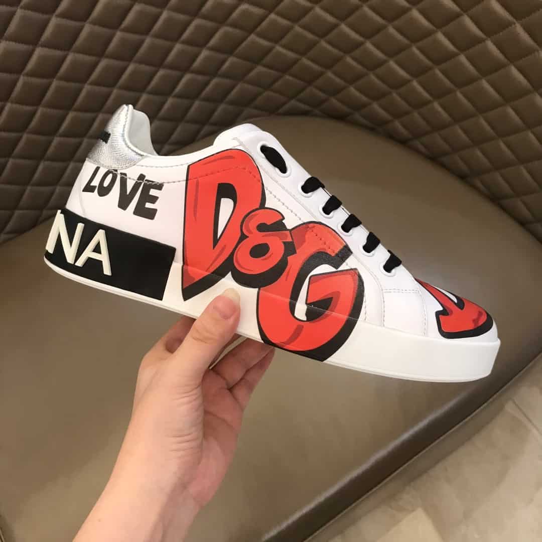 DOLCE & GABBANA CALFSKIN PORTOFINO SNEAKERS WITH PATCHES OF THE DESIGNERS