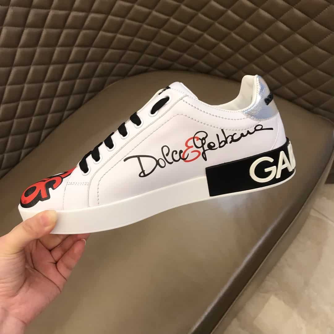 DOLCE & GABBANA CALFSKIN PORTOFINO SNEAKERS WITH PATCHES OF THE DESIGNERS