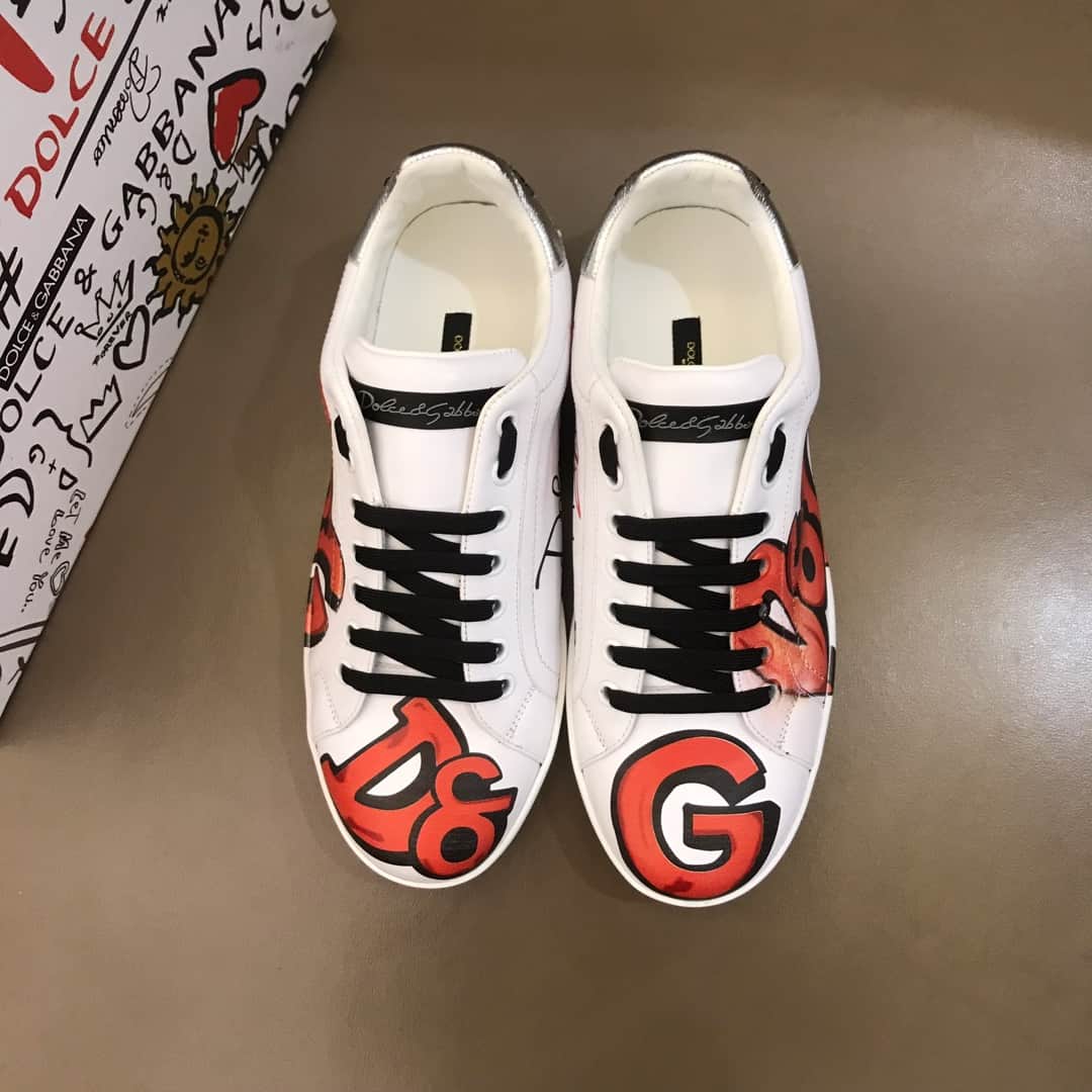 DOLCE & GABBANA CALFSKIN PORTOFINO SNEAKERS WITH PATCHES OF THE DESIGNERS