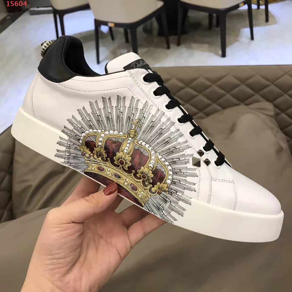 DOLCE & GABBANA PRINTED CALFSKIN PORTOFINO SNEAKERS - DG9