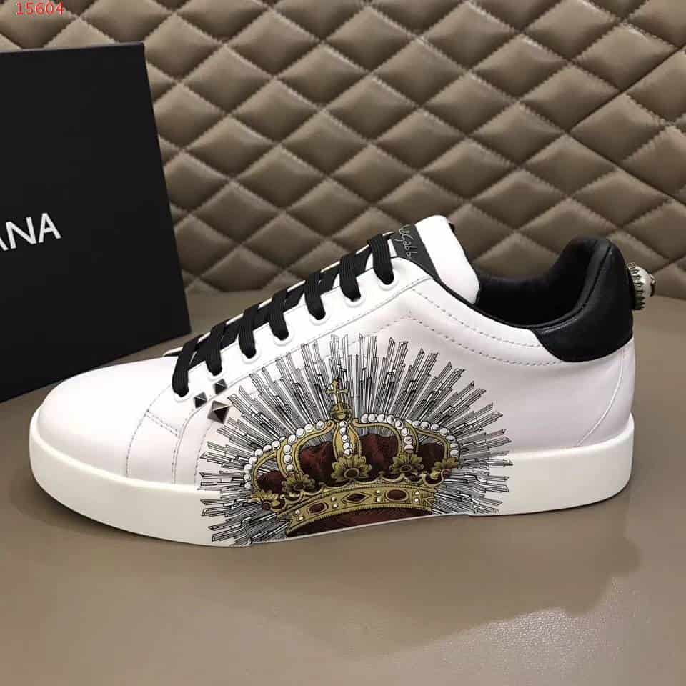 DOLCE & GABBANA PRINTED CALFSKIN PORTOFINO SNEAKERS - DG9