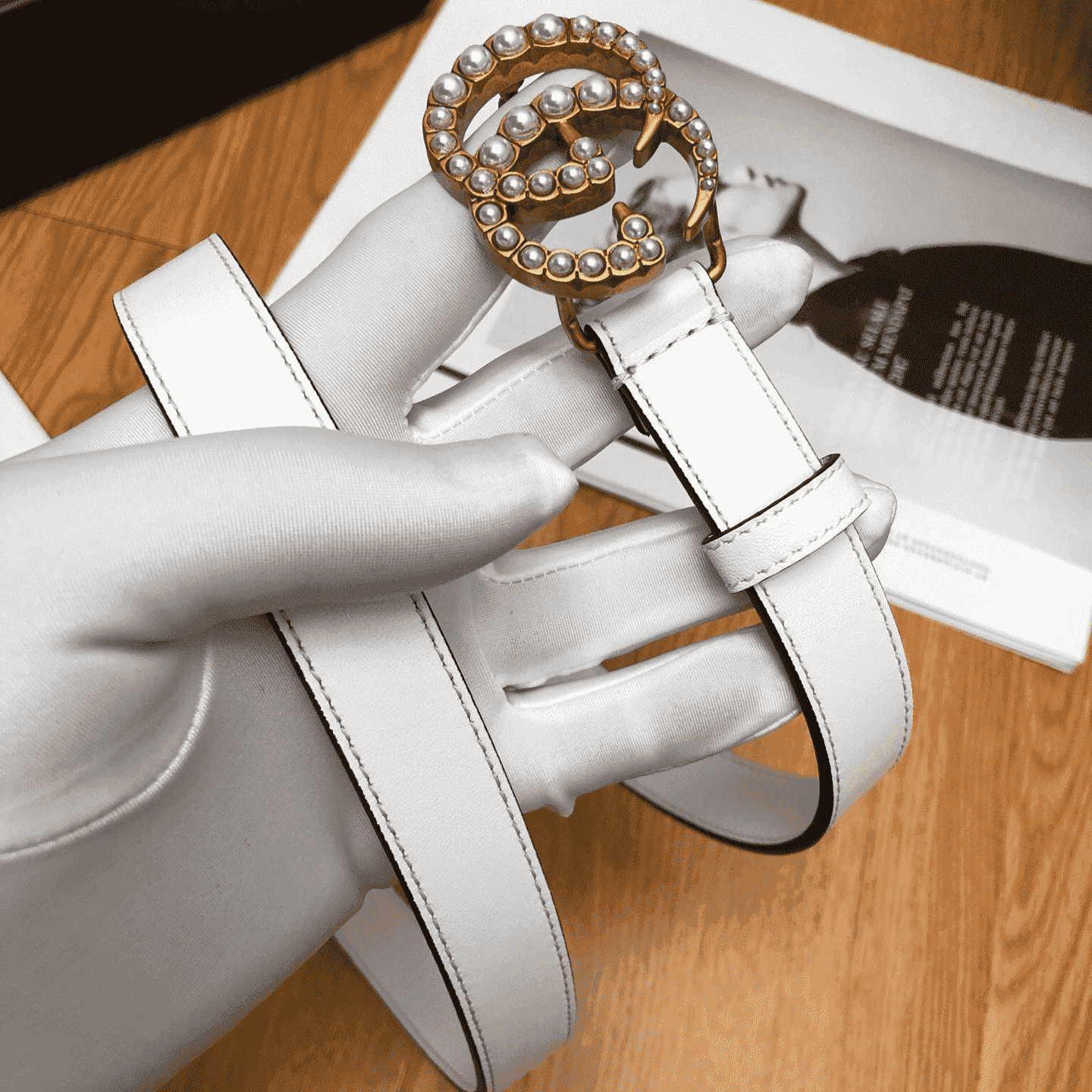 G*u*i pearl studded gg belt - b14