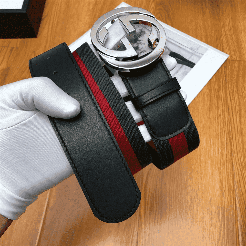 G*u*i men's web striped canvas belt - b9