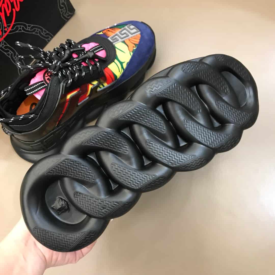VERSACE BLACK AND MULTICOLOURED CHAIN REACTION SNEAKERS