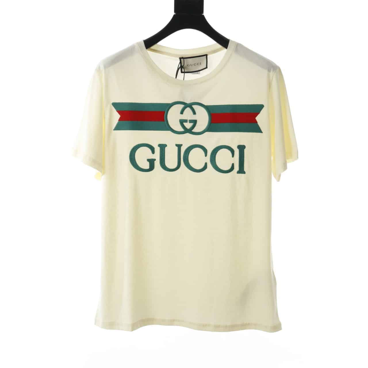 G*u*i embroidered belt logo short sleeve white t shirt