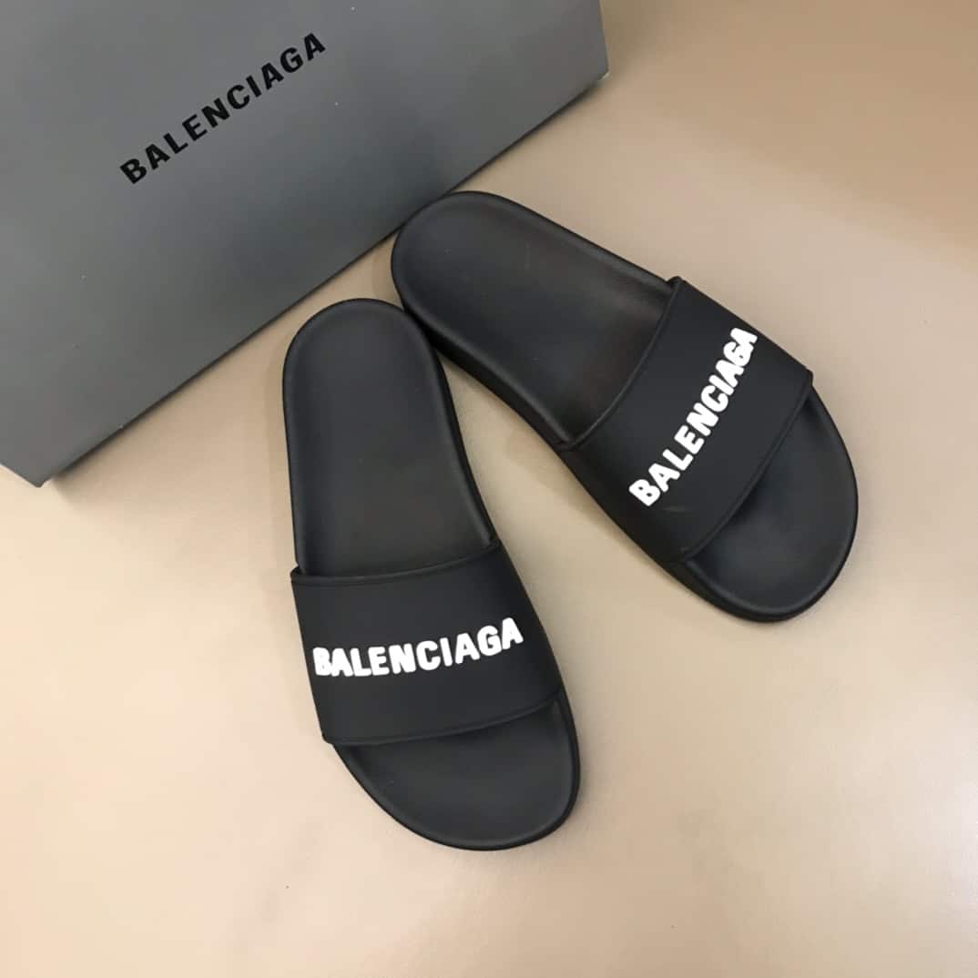 Ba*len*cia*ga rubber logo pool slide sandals - bbs5