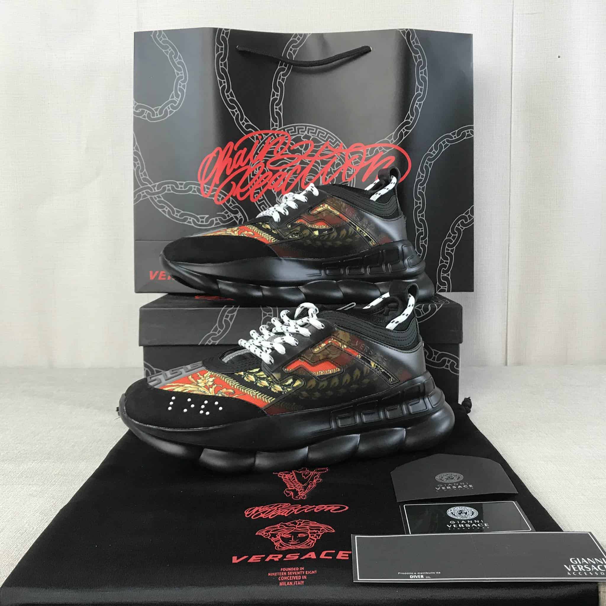 VERSACE BLACK RED AND MULTICOLOURED CHAIN REACTION SNEAKERS - VS18