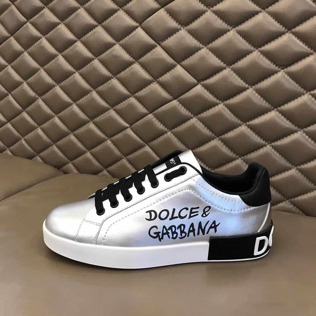 DOLCE AND GABBANA LOGO PRINT POSITANO LEATHER SNEAKERS - DG94