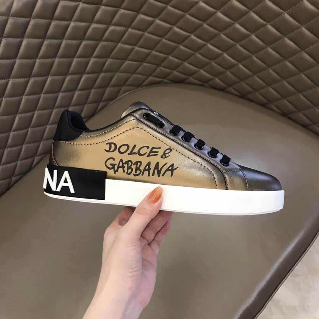 DOLCE AND GABBANA LOGO PRINT POSITANO LEATHER SNEAKERS - DG95
