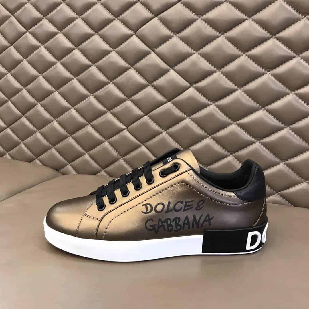 DOLCE AND GABBANA LOGO PRINT POSITANO LEATHER SNEAKERS - DG95