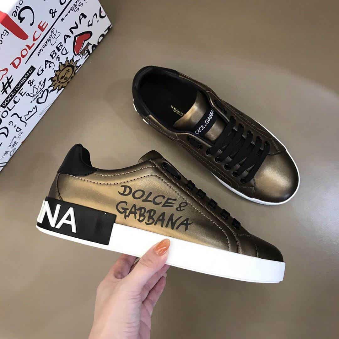 DOLCE AND GABBANA LOGO PRINT POSITANO LEATHER SNEAKERS - DG95