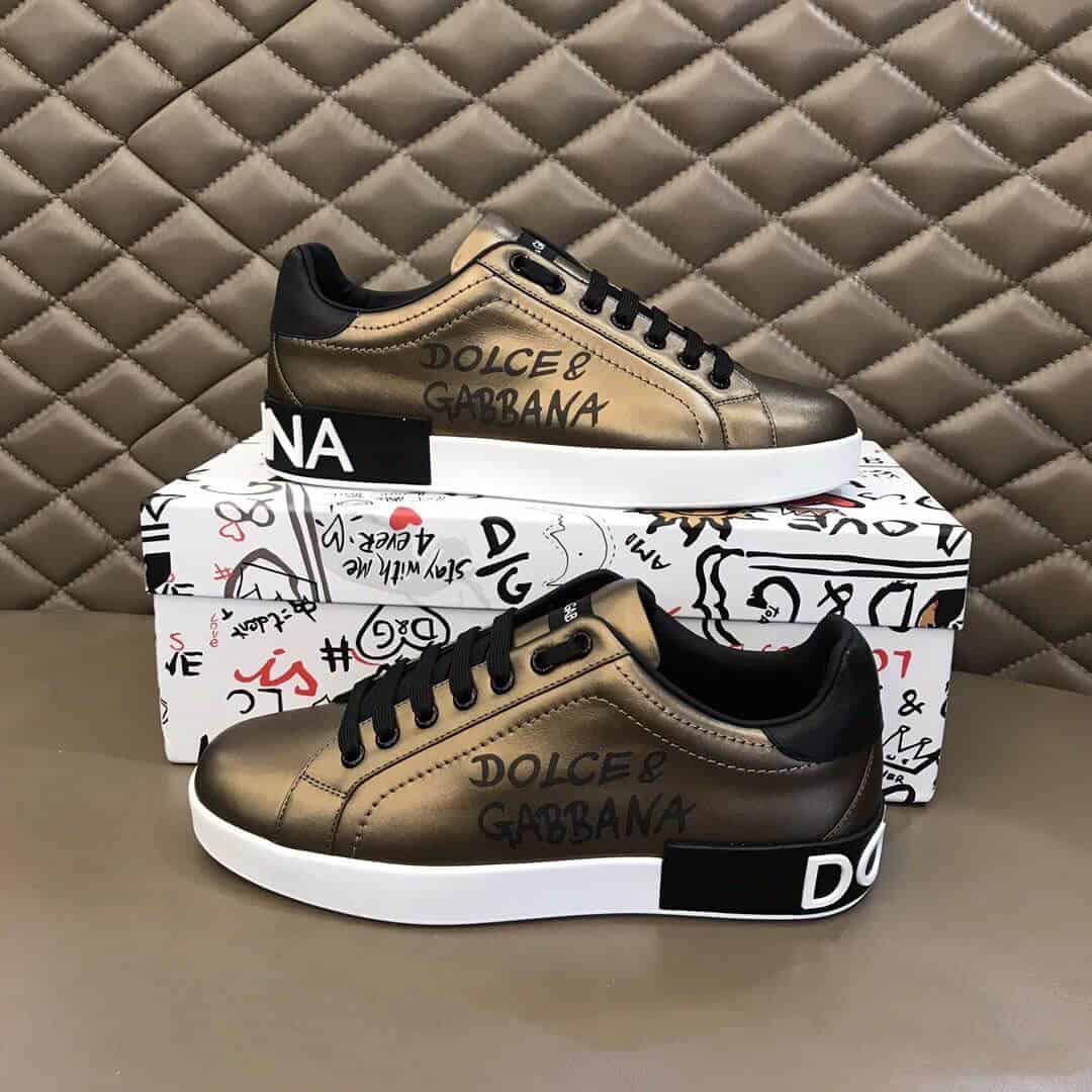 DOLCE AND GABBANA LOGO PRINT POSITANO LEATHER SNEAKERS - DG95
