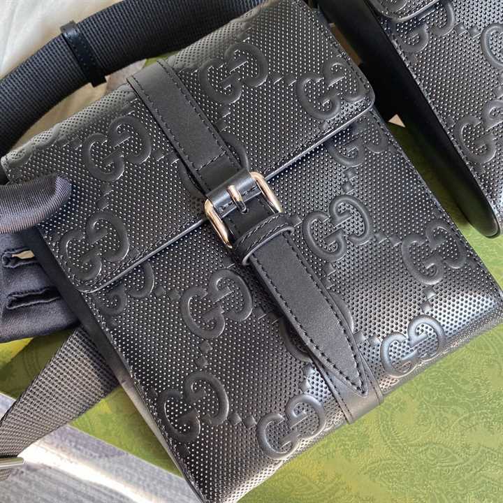 GG EMBOSSED BELT BAG BLACK GG EMBOSSED LEATHER COTTON LINEN LINING - GBC16