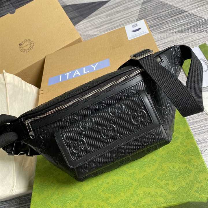 GG EMBOSSED BELT BAG IN BLACK GG EMBOSSED LEATHER - GBC14