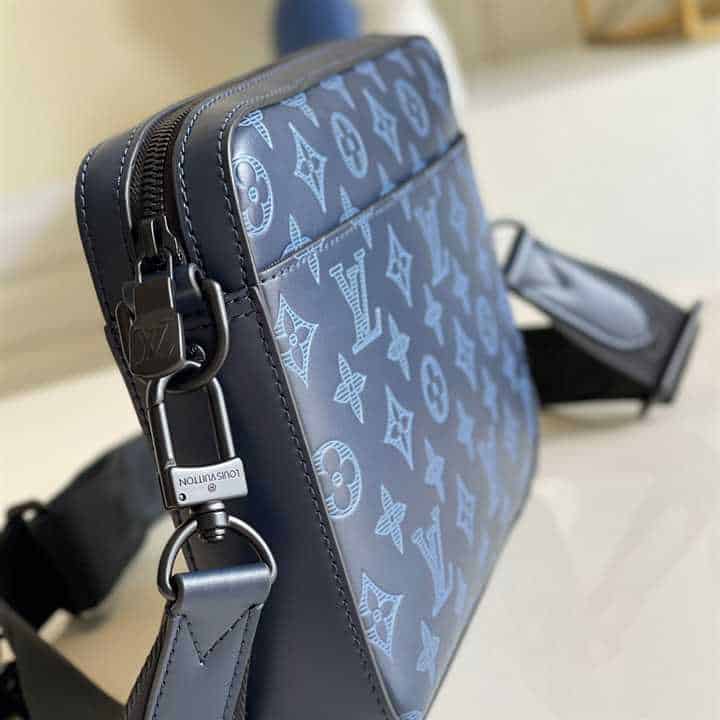 m45730 l0*is V*t0n duo messenger bag navy blue monogram shadow cowhide leather