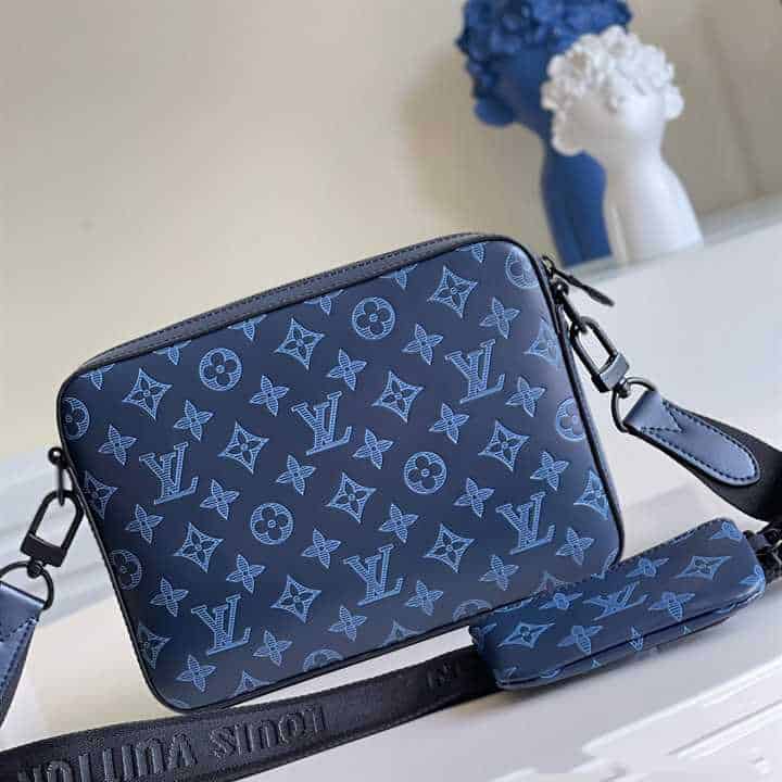 m45730 l0*is V*t0n duo messenger bag navy blue monogram shadow cowhide leather
