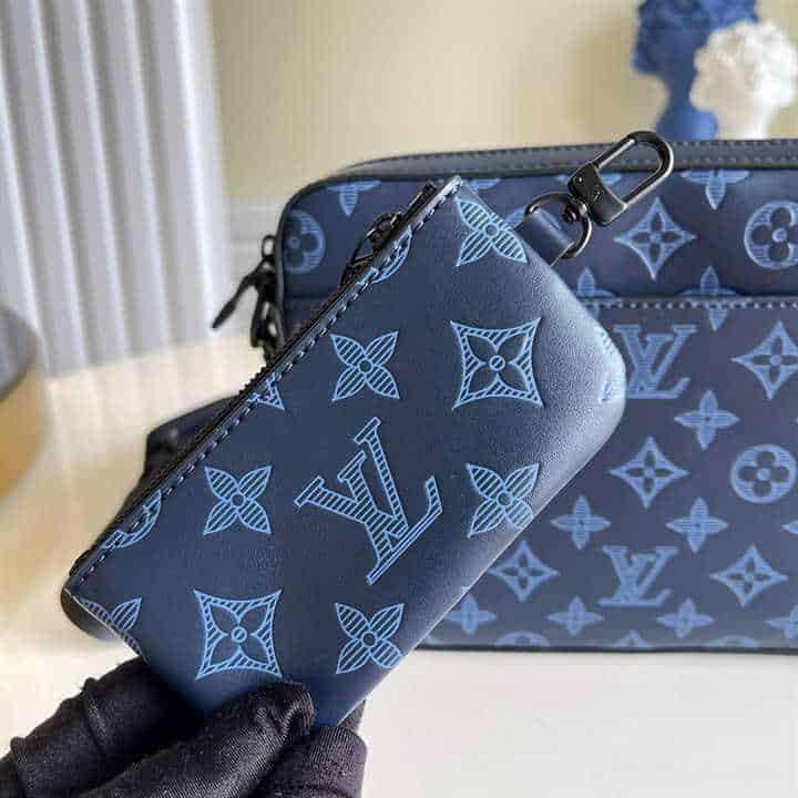 m45730 l0*is V*t0n duo messenger bag navy blue monogram shadow cowhide leather