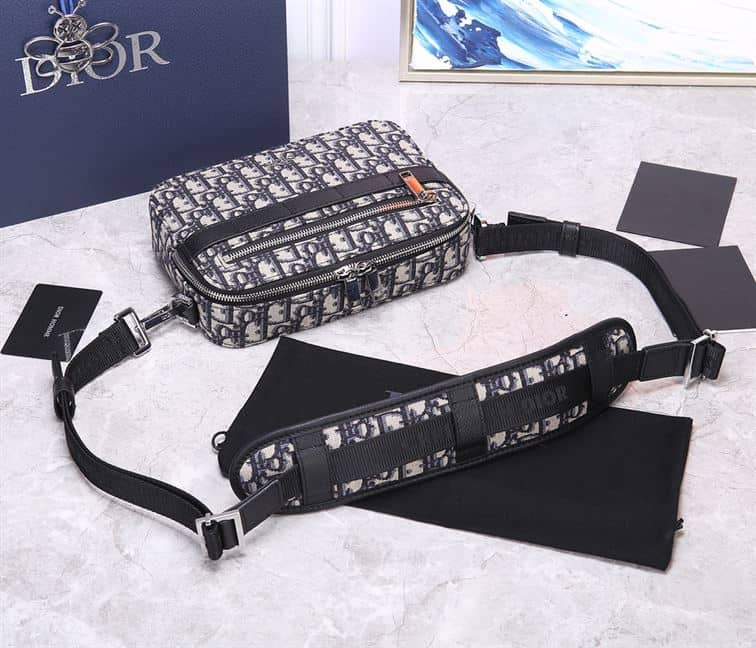 safari messenger bag beige and black D*or oblique jacquard