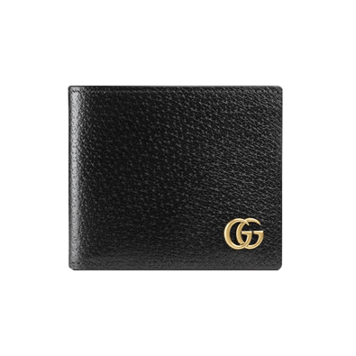 G*u*i men gg marmont leather bi fold wallet black metal free tanned leather double g - wgr005