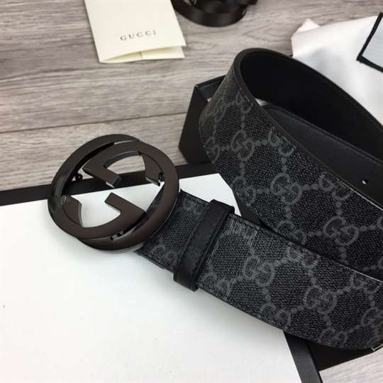 g*u*i men's black gg S*p*e belt with g buckle - b32