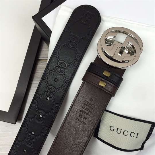 G*u*i signature belt with silver g buckle - b49