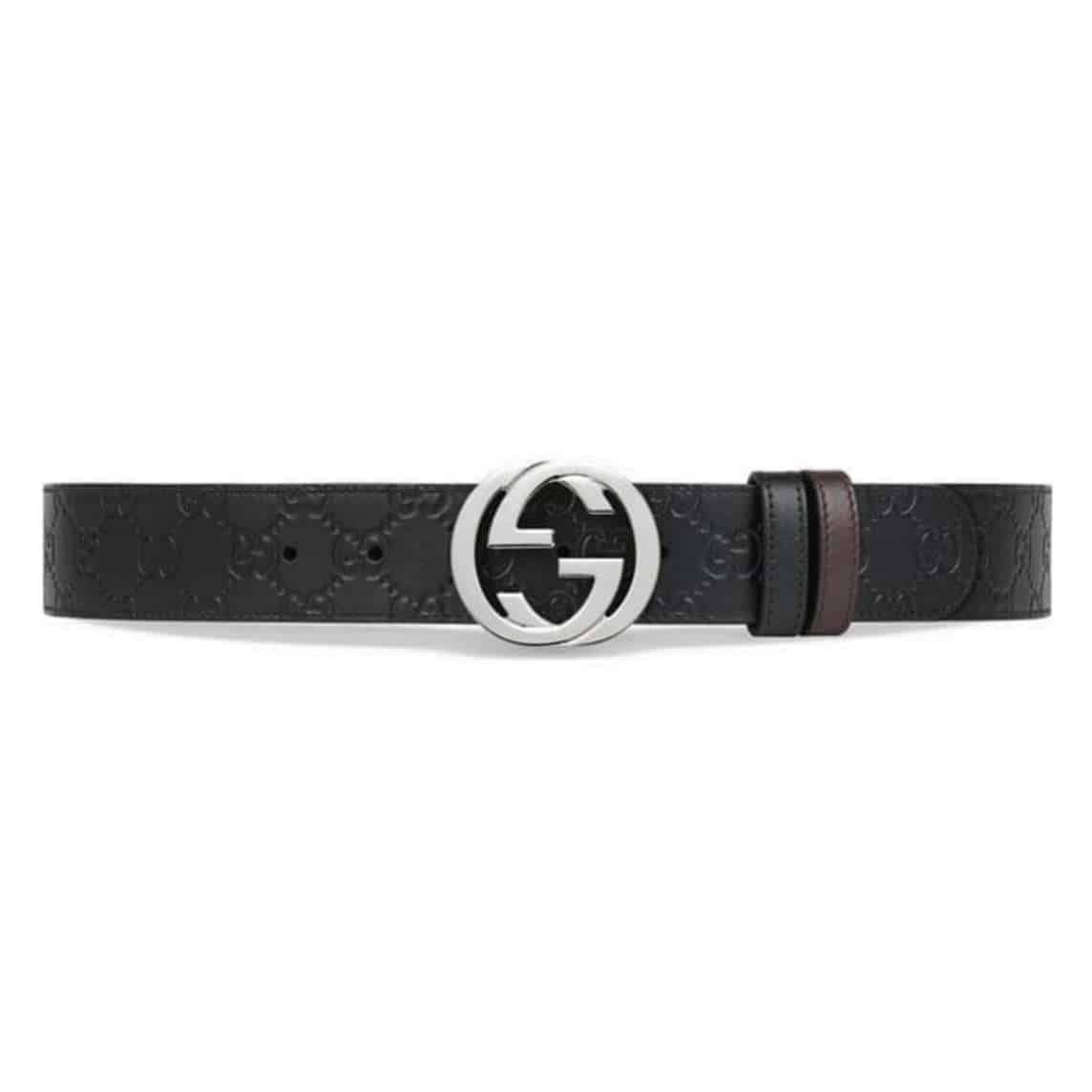 G*u*i signature belt with silver g buckle - b49