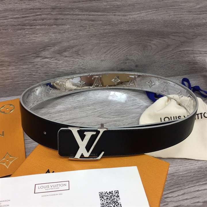 l0*is V*t0n initials lv mirror mirror 40mm reversible belt silver color metallic monogram canvas recto side - b77