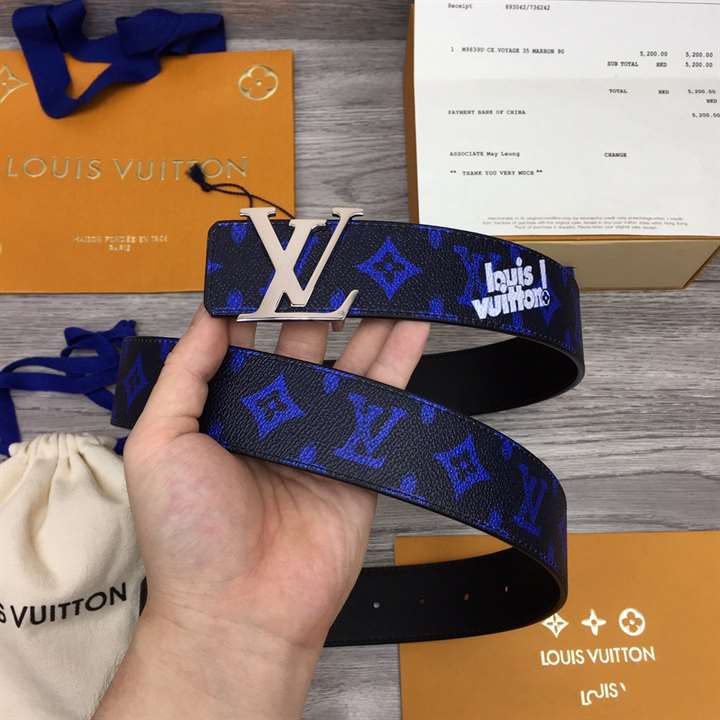l0*is V*t0n initiales everyday lv 40mm reversible belt blue monogram black calf leather - b79