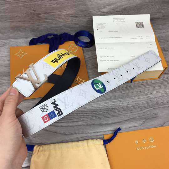 l0*is V*t0n belt initiales reversible monogram logo story white - b130