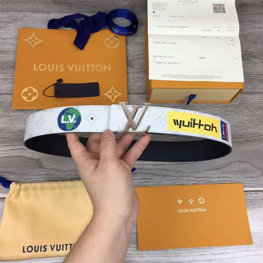 l0*is V*t0n belt initiales reversible monogram logo story white - b130