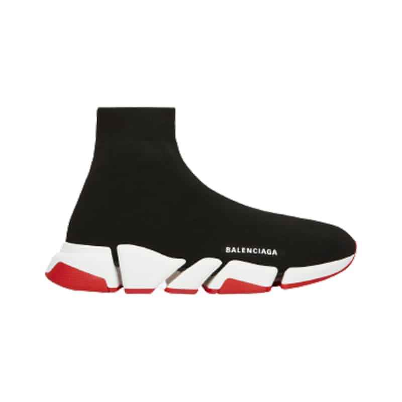 Ba*len*cia*ga speed 2.0 sneaker in black, white and red recycled knit - bb144