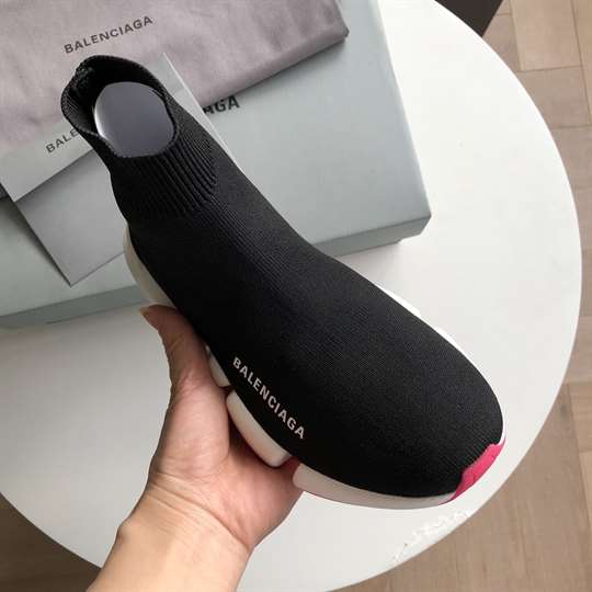 Ba*len*cia*ga speed 2.0 sneaker in black, white and red recycled knit - bb144