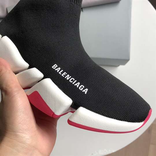 Ba*len*cia*ga speed 2.0 sneaker in black, white and red recycled knit - bb144