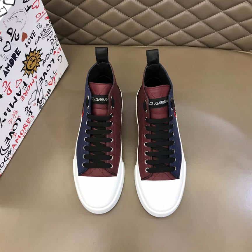 DOLCE AND GABBANA QUILTED TWO-TONE NYLON PORTOFINO LIGHT MID-TOP SNEAKERS - DG105