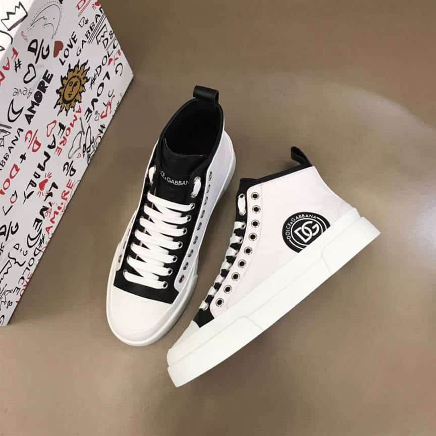 DOLCE AND GABBANA QUILTED TWO-TONE NYLON PORTOFINO LIGHT MID-TOP SNEAKERS IN WHITE - DG107